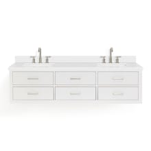 Hutton 73" Wall Mounted Double Basin Vanity Set with Cabinet and Quartz Vanity Top