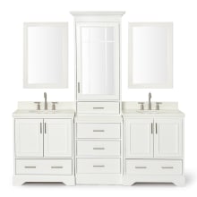 Stafford 85" Free Standing Double Basin Vanity Set with Wood Cabinet, Quartz Vanity Top, Framed Mirrors, and Medicine Cabinet