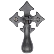 Solid Bronze 2 1/4" Wide Pendant Drop Cabinet Knob on Gothic Cross Backplate - Surface Mount