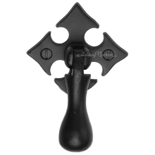 Solid Bronze 2 1/4" Wide Pendant Drop Cabinet Knob on Gothic Cross Backplate - Surface Mount