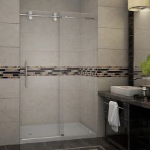 Langham 48" Wide x 77-1/2" High Frameless Sliding Shower Door with Clear Glass and Left Hand Drain