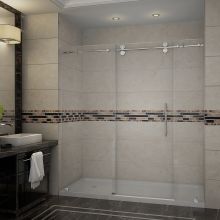 Langham 72" Wide x 77-1/2" High Frameless Sliding Shower Door with Clear Glass and Left Hand Drain