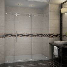 Langham 72" Wide x 77-1/2" High Frameless Sliding Shower Door with Clear Glass and Right Hand Drain