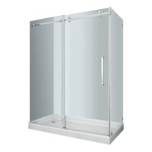 60" x 35" Frameless Sliding Shower Door Enclosure with 3/8" Glass and Base with Left Drain
