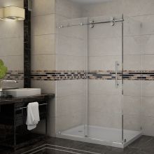 Langham 48" Wide x 77-1/2" High Frameless Sliding Shower Enclosure with Clear Glass and Left Hand Base
