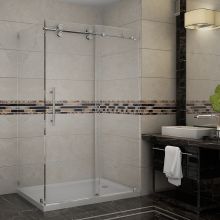 Langham 48" Wide x 77-1/2" High Frameless Sliding Shower Enclosure with Clear Glass and Right Hand Base