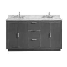 Austen 61" Free Standing Double Basin Vanity Set with Wood Cabinet and Marble Vanity Top
