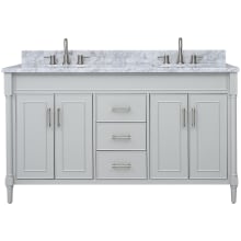 Bristol 60" Free Standing Double Basin Vanity Set with Cabinet and Marble Vanity Top