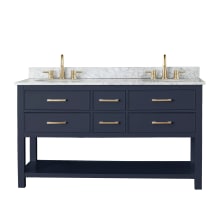 Brooks 60" Free Standing Double Basin Vanity Set with Wood Cabinet and Marble Vanity Top