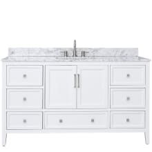 Everette 60" Free Standing Single Basin Vanity Set with Cabinet and Marble Vanity Top
