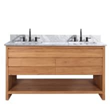 Kai 60" Free Standing Double Basin Vanity Set with Wood Cabinet and Marble Vanity Top