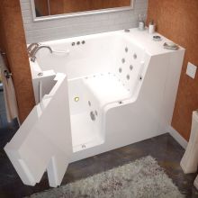 Wheelchair Accessible Tubs 53" Gel Coated Air / Whirlpool Bathtub for Alcove Installations with Left Drain, Roman Tub Faucet and Handshower