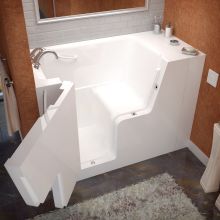 Wheelchair Accessible Tubs 53" Gel Coated Soaking Bathtub for Alcove Installations with Left Drain, Roman Tub Faucet and Handshower