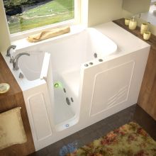 Walk-In Tubs 60" Gel Coated Whirlpool Bathtub for Alcove Installations with Left Drain, Roman Tub Faucet and Handshower