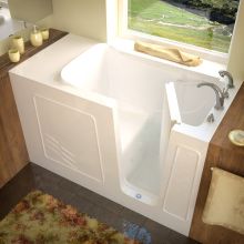 Walk-In Tubs 60" Gel Coated Soaking Bathtub for Alcove Installations with Right Drain, Roman Tub Faucet and Handshower