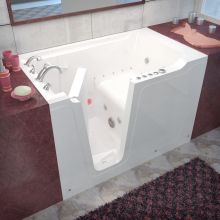 Walk-In Tubs 59-3/4" Gel Coated Air / Whirlpool Bathtub for Alcove Installations with Left Drain, Roman Tub Faucet and Handshower