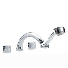 Starck Deck Mounted Roman Tub Filler with Extra Long Spout, Diverter, Metal Knob Handles and 2.0 GPM Multi Function Hand Shower - Engineered in Germany, Limited Lifetime Warranty