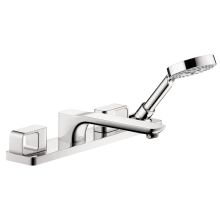 Urquiola Deck Mounted Roman Tub Filler with Diverter, Metal Lever Handles and 2.0 GPM Multi Function Hand Shower Less Valve - Engineered in Germany, Limited Lifetime Warranty