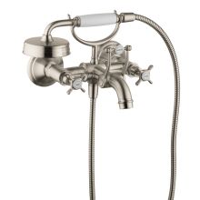 Montreux Wall Mounted Tub Filler with Diverter, Metal Cross Handles and 2.5 GPM Single Function Hand Shower Less Valve - Engineered in Germany, Limited Lifetime Warranty