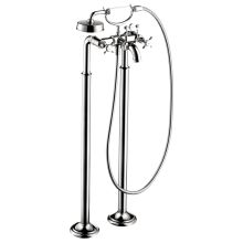 Montreux Floor Mounted Tub Filler with Diverter, Metal Cross Handles, 50" Techniflex Hose and 2.5 GPM Single Function Hand Shower Less Valve - Engineered in Germany, Limited Lifetime Warranty