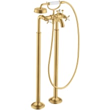 Montreux Floor Mounted Tub Filler with Built-In Diverter and Cross Handles with Hand Shower - Engineered in Germany, Limited Lifetime Warranty