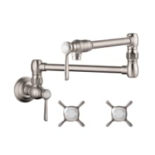 Montreux Wall Mounted Double-Jointed Pot Filler with 24-11/16" Spout Reach Includes Cross and Lever Handles - Engineered in Germany, Lifetime Warranty