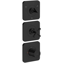 Citterio E Three Function Thermostatic Valve Trim Only with Triple Knob/Lever/Cross Handles and Integrated Diverter