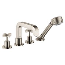 Citterio Deck Mounted Roman Tub Filler with Diverter, Metal Cross Handles, Oversized Spout and 2.0 Multi Function Hand Shower Less Valve - Engineered in Germany, Limited Lifetime Warranty