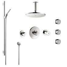 Uno Thermostatic Shower System with Shower Head, Handshower, Slide Bar, 3 Bodysprays, and Volume Control with Rough In Valves - Engineered in Germany, Limited Lifetime Warranty