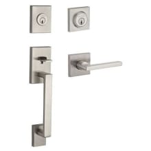 La Jolla Standard C Keyway Double Cylinder Keyed Entry Handleset with Square Lever and Contemporary Square Interior Trim for Thick Doors