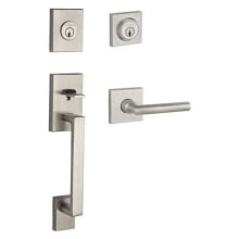 La Jolla SmartKey Double Cylinder Keyed Entry Handleset with Tube Lever and Contemporary Square Interior Trim from the Reserve Collection