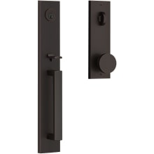 Santa Cruz Full Plate Single Cylinder Keyed Entry Handleset with Interior Contemporary Knob and Emergency Egress Function for Thick Doors