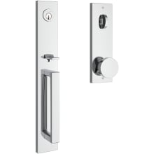 Santa Cruz Full Plate Single Cylinder Keyed Entry Handleset with Interior Contemporary Knob and Emergency Egress Function for Thick Doors