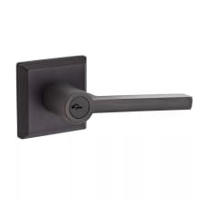 Square Single Cylinder Keyed Entry Door Lever Set with Traditional Square Rose from the Reserve Collection