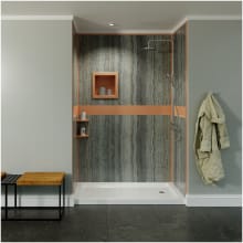 48"W x 96"H x 48"D Poly Alloy 3-Wall Alcove Shower Wall Kit with Beige Design Strip and Beige Trim and Accessories