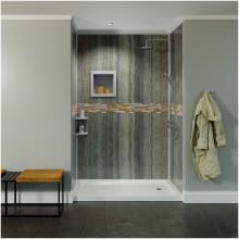 48"W x 96"H x 48"D Poly Alloy 3-Wall Alcove Shower Wall Kit with Katrina Design Strip and Gray Trim and Accessories