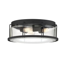 Duplin 3 Light 14" Wide Flush Mount Drum Ceiling Fixture with Clear Glass Shade
