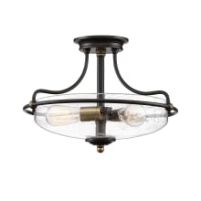 Dallam 3 Light 17" Wide Semi-Flush Mount Bowl Ceiling Fixture with Seeded Glass Shade