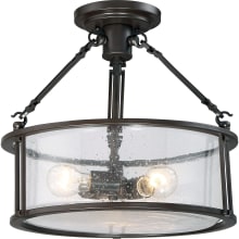Lauderdale 3 Light 16" Wide Semi Flush Ceiling Fixture with Glass Drum Shade