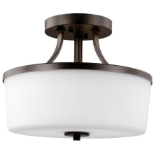 Hamel 2 Light 13" Wide LED Semi-Flush Drum Outdoor Ceiling Fixture Converts to Pendant with Etched / White Shade