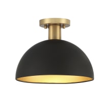 12" Wide Semi-Flush Ceiling Fixture with a black bowl shade