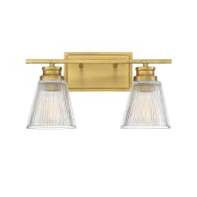 2 Light 16" Wide Bathroom Vanity Light with Ribbed Glass Shades