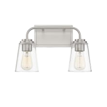 2 Light 15" Wide Bathroom Vanity Light with Tapered Clear Glass Shades