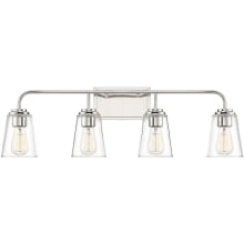 4 Light 32" Wide Bathroom Vanity Light with Tapered Clear Glass Shades