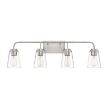 4 Light 32" Wide Bathroom Vanity Light with Tapered Clear Glass Shades
