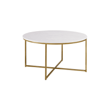 Chloe 36" Diameter Faux Marble Top Coffee Table with Gold Metal Base