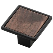 Fuse 1-7/16 Inch Square Cabinet Knob with Wood Square Inlay - Metal and Wood Knob