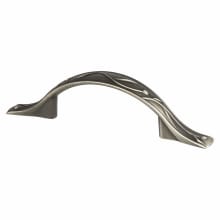 Art Nouveau 3" and/or 3-1/2" Center to Center Traditional Arched Cabinet Handle / Drawer Pull with Embossed Leaves