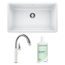 Precis 30" Undermount Single Basin SILGRANIT Kitchen Sink, Artona 1.5 GPM Single Hole Pull Down Kitchen Faucet, and BlancoClean Daily+ Silgranit Sink Cleaner - 15 oz.