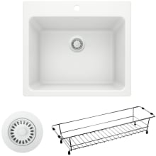 Liven 25" Dual Mount Single Basin Granite Composite Laundry Sink with Basket Strainer and Drying Basket